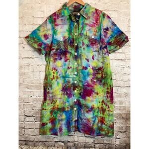 Khakis International Design Shirt Dress Womens 1X Tie Dye Retro Cotton Plus